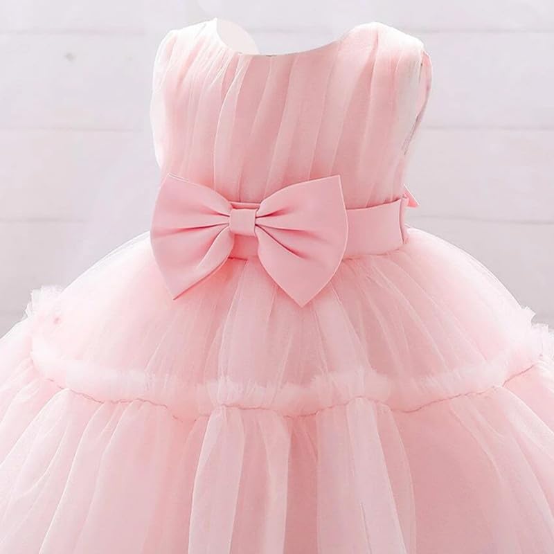 Image of Niren Enterprise Buggu Net Flared Ruffle Pattern Sleeveless Baby Girl's Knee Length Frock