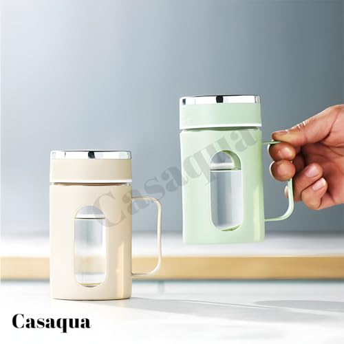 Image of Glass Tea Mug with Handle - 500ml, Set of 1, Portable Loose Leaf Tea Brewer Cup with Leakproof Lid, Heat Resistant Glass Tumbler for Hot & Cold Beverages, Office, Home (Multicolor)