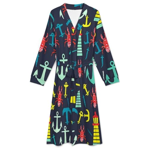 Red Lobster Lighthous Soft Robe Long Sleeve Bathrobes V Neck Sleepwear Spa Robes with Belt Men Woman3