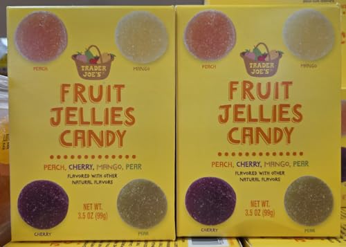 Trader Joe Fruit Jellies Candy Peach, Cherry, Mango, Pear 3.5oz 99g (Two Boxes)