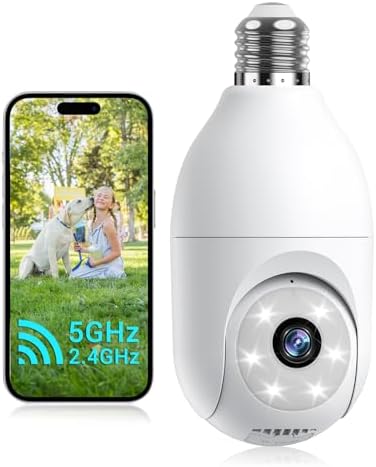 Light Bulb Security Camera Wireless Outdoor Indoor, 5G&2.4G WiFi Security Cameras with Patrol Function, AI Human Detection, Motion Tracking, Two-Way Talk, Color Night Vision, Alarm, 24/7 Recording