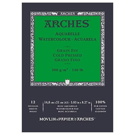 Bloc Enc 14,8x21 12H Arches Aquarelle 100% Fino 300g Blanc Nat