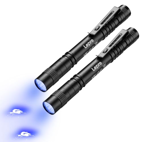 Lepro Linterna UV, lámpara UV de 365 nm con clip, funciona con pilas, linterna de luz negra, versátil y portátil, lámpara ámbar para detección de fugas, orina de mascotas y detección de dinero falso