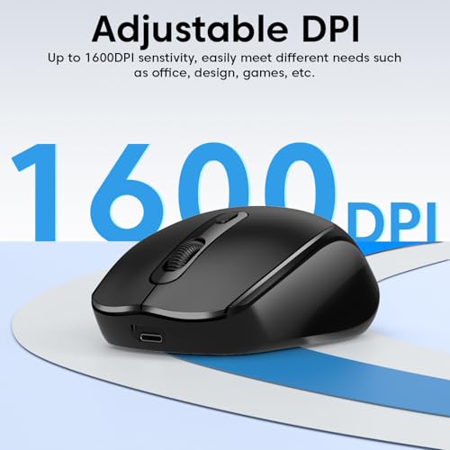 Image of Sounce Quantum Wireless Mouse 800 /1200 /1600 DPI with 500 mAh Rechargeable Battery, Silent Click Buttons, 2.4GHz USB Nano Receiver, Ergonomic Compact Design for Laptop, PC & Office Use (Black)