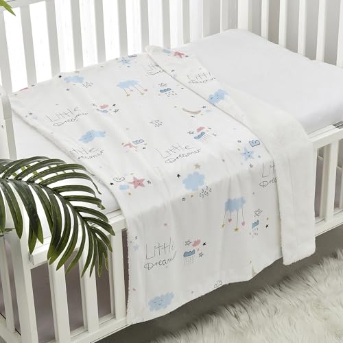 Image of CREVENT Cuddly Soft and Warm Mink Baby Blanket with Sherpa Backing, Gift Packaging with Bow for Newborns, Toddlers, Cot, Pram (75 x 100 cm, Little Dream)