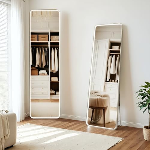 Clevich Ganzkorperspiegel mit LED-COB Leuchten, 150x40cm, Alu-Rahmen – Großformatiger Standspiegel/Wandspiegel in voller Länge für Schlafzimmer & Ankleidezimmer, zum Stehen und Hängen
