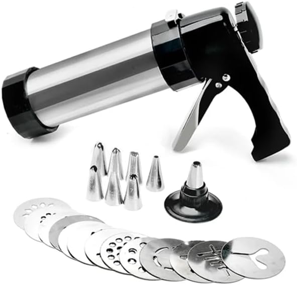 misppro 1 Set Premium Quality Stainless Steel Cookie Press with 20 Molds for Baking and Decorating