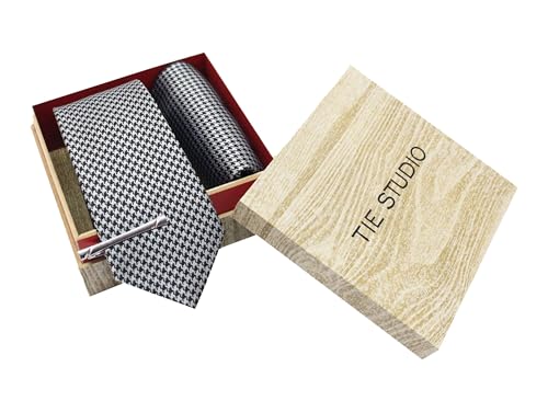Image of TIE STUDIO Men's Necktie Pocket Square & Cufflink Set | Standard | Jacquard Fabric | Superior Stitching |