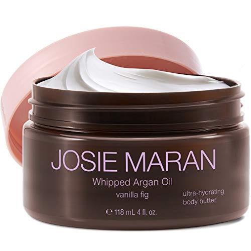 Josie Maran Whipped Argan Oil Body Butter - Immediate, Lightweight, and Long-Lasting Nourishment to Soften and Hydrate Skin (4 fl oz/118ml, Vanilla Fig)