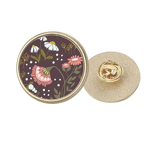 Broche ronde en métal doré ornées de fleurs brunes M une idée cadeau idéale