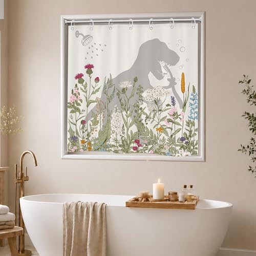 Image of Dinosaur Short Small Kids Boys Wildflower Funny Bathroom Shower Curtain Set