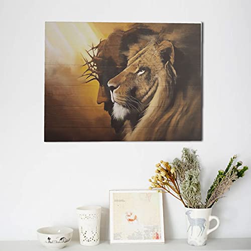 Jesus And Lion Canvas Wall Art Christian Gifts For Men Jesus Pictures For Wall Lion And God Wall Decor Lion Of Judah Poster Religious Painting Framed Artwork For Bedroom Living Room Church 16X12 Inch #TOP4