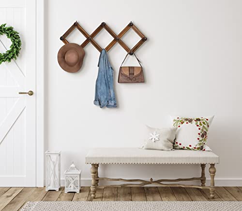 Trspcwr 2 Pack Accordion Wall Hanger, Expandable Coat Rack Wall Mounted, Solid Wooden Wall Hat Rack, Wood Hat Hanger For Hanging Coat, Hats, Caps, Mugs, 10 Peg, Brown #TOP2