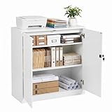 anrekl Aktenschrank, Büroschrank Abschließbarer Schrank mit Einlegeböden, Mehrzweckschrank Höhenverstellbar Aufbewahrungsschrank Aktenschränke für Büro, Homeoffice, Wohnzimmer, Garage,Weiß