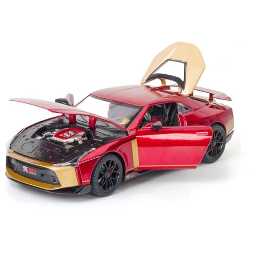 Image of 1:24 Diecast Metal Pullback Toy car with Openable Doors & Light, Music Boys Gifts Toys for Kids (Nissan GT-R50-RED