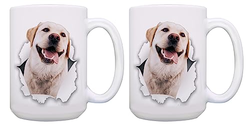 ThisWear Yellow Lab Mug Set Labrador Face Cups Lab Themed Gifts 2 Pack 15oz Ceramic Coffee Mug Set