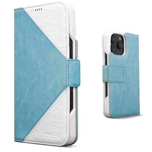 Coque iPhone 16 Pro Max en cuir végan chic Dreem avec étui magnétique bleu