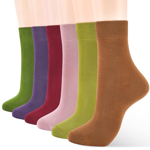 Image of ATBITER Women Thin Cotton Crew Socks,Ankle Bootie Casual Dress Socks 6Pairs