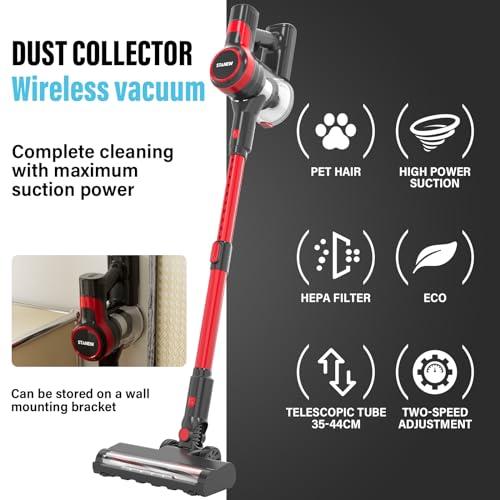 Stanew Cordless Vacuum Cleaner, 150W Stick Vacuum Cleaner for Home, 4-in-1 Rechargeable Vacuum Cordless, LED Light, Powerful Suction, 40 Min Runtime, Vacuum for Hard Floor Pet Hair and Car