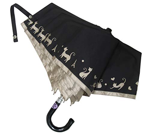軽量 晴雨兼用 日傘 折りたたみ傘 UVカット 紫外線99%カット ネコ柄 折りたたみ 50cm ミニ傘 (グレー)