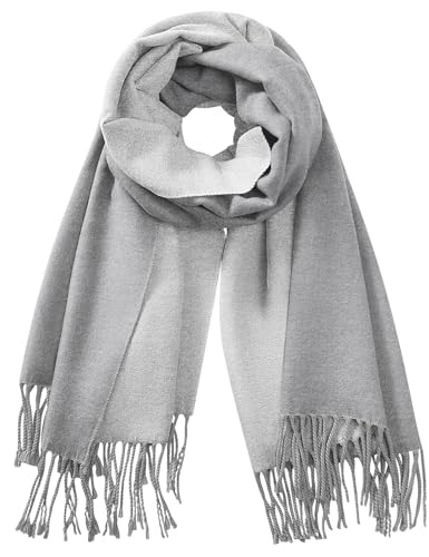 TOMEEK Damen Schal Winter Wärmender Halstuch Pashmina Schal Damen Quastenschal Oversized Fransen Poncho Geschenke für Frauen 200 * 67cm(Hellgrau)