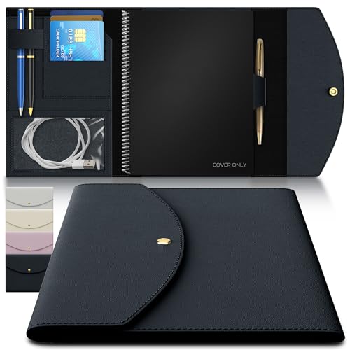 Luxury Slim Organizer Cover Compatible with Rocketbook, Journal, Planner - Executive Size A5 Fits 6 x 8.8 Notebook Soft Vegan Leather Cover for Core, Panda, Fusion - Rocketbook Accessories