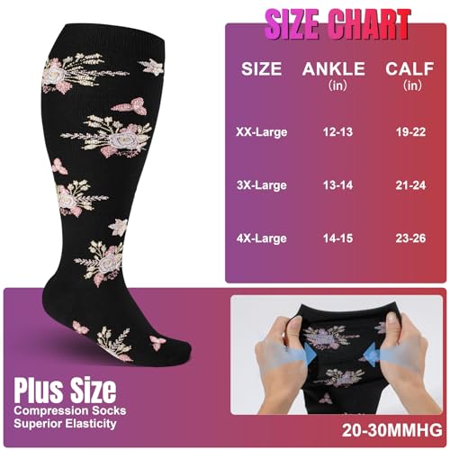 Image of bropite 3 /4 Pairs Plus Size Compression Socks for Women & Men 20-30 mmhg-Extra Wide Calf Support Socks for Medical,Running