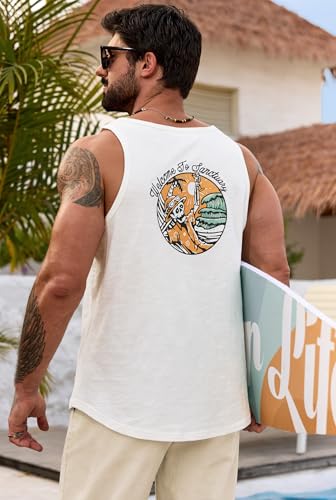 Image of VOGSTART Mens Graphic Muscle Tank Top Beach Slub Cotton Sleeveless Shirts | Design, Print, Casual, Summer, Vacation, Holiday, Surf, Hawaiian, Workout, Vintage, Tropical