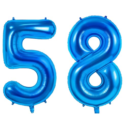 Number 58 Balloons for 58th Birthday Party Decorations, 0-100 Large No.58 Balloons for Women Men and Mother Dad, 40 Inch Dark Blue Foil Helium Balloon for 58 Year Old Anniversary Decorations