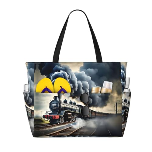 Sac à bandoulière imperméable noir à motif train à vapeur et nuages en taille unique