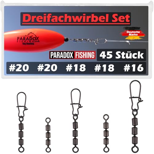 Paradox Fishing Dreifachwirbel Angeln Set #20-#16 45 Stück I Wirbel zum Angeln auf Forellen Angel-Zubehör Set Wirbelsortiment Forellen Spoons