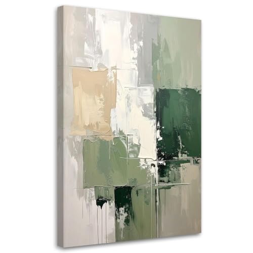 Peinture abstraite verte et beige BOSKMS 40x60 cm pour salon moderne