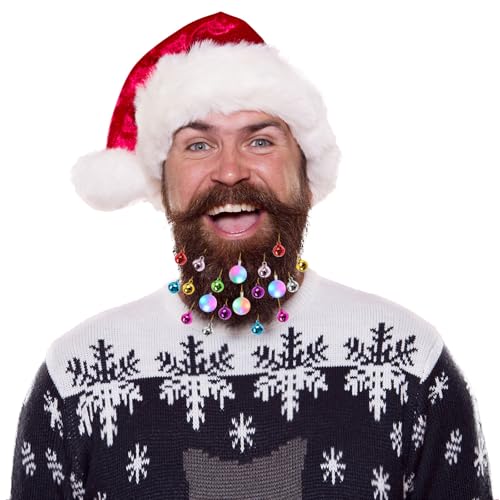 CCINEE Beard Ornaments 24 PCS Christmas Beard Baubles Light up Ornaments and Colorful Mini Jingle Bells with Clips for Mustache Hair Accessories Holiday Parties Christmas Decor for Men and Women