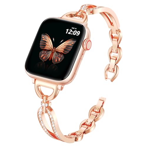 CAGOS Slim Metal Band Compatible with Apple Watch Bands for Women 38mm 40mm 41mm 42mm 44mm 45mm 46mm, Elegant Dressy Jewelry Bracelet with Bling Diamond for iWatch Series 11/10/9/8/7/6/5/4/3/2/1/SE3/2/1/Ultra
