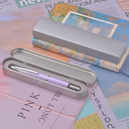 Image of Jinhao 10 Press Fountain Pen with Box, Gradient Light Purple Retractable Medium Nib with Ink Converter Set (Silver Clip)