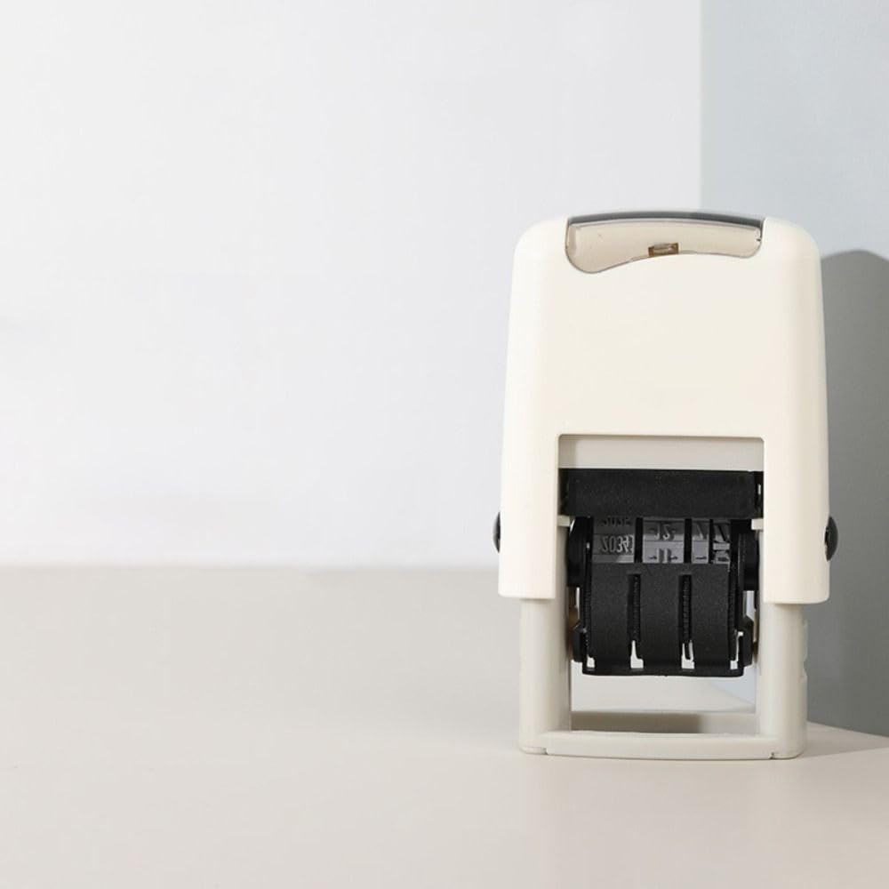 Self-Inking Date Stamp with Adjustable Date Wheel - Day,Months,Year,Stamp for Office, Scrapbooking, DIY Crafts(White Numerals)