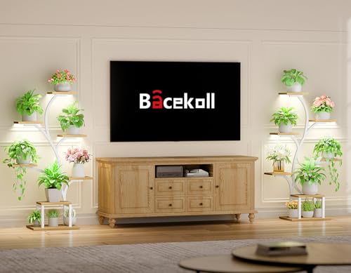 Image of BACEKOLL Plant Stand Indoor with Grow Lights, 7 Tiered Indoor Plant Shelf, 49 inch Corner Plant Stands for Indoor Plants, Metal Plant Flower Display Shelf, Tree-Shaped Plant Rack for Home, Patio, Natural
