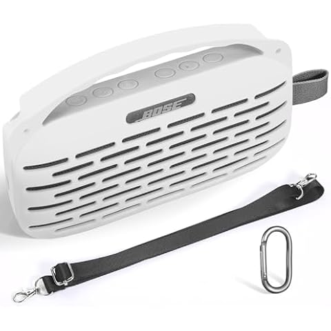Esimen Silicone Case Cover for Bose SoundLink Flex 2 Bluetooth Portable Speaker Travel Protective Carrying Pouch with Handle Anti-dust Plug for Bose New SoundLink Flex 2nd Gen (White) Cover