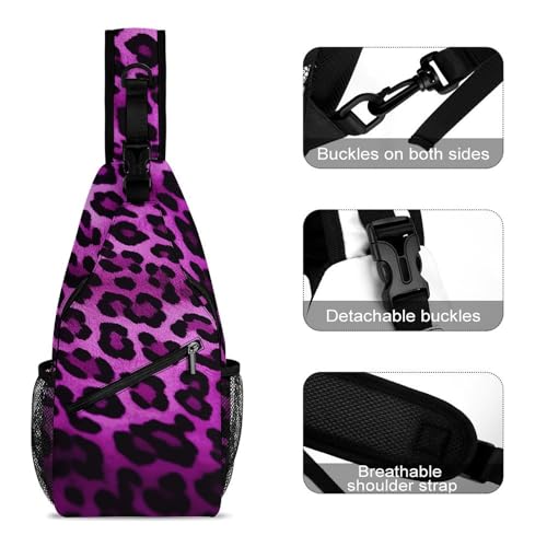 Bolso morral cruzado con estampado púrpura de leopardo miniatura 3