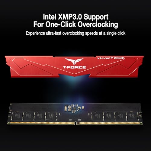 Image of TEAMGROUP T-Force Vulcan Alpha DDR5 Ram 64GB Kit (2x32GB) 6000MHz (PC5-48000) CL38 Desktop Memory Module Ram AMD Optimized Memory Red FLARD564G6000HC38JDC01