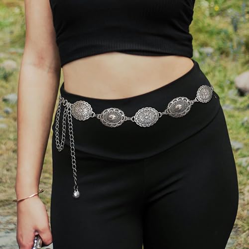 Western Metal Concho Belt for Women Cowgirl Boho Waist Chain Belt Accessory for Dress Jeans Country Concert Outfit2