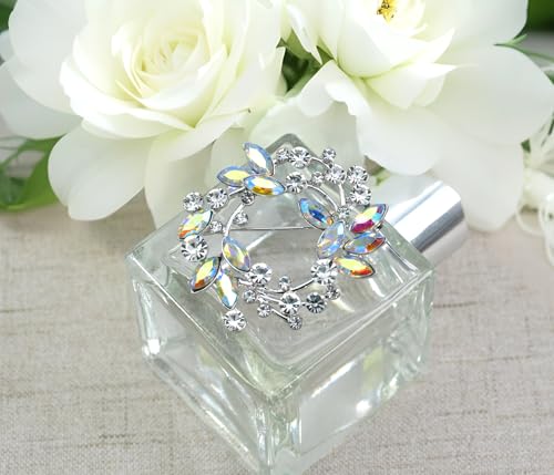Image of Gyn&Joy Clear Crystal Rhinestone Floral Wreath Pin Brooch BZ005