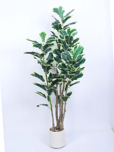 Image of ARICK DECOR 6Ft Artificial Fiddle Leaf Fig Tree with Pot for Faux Tree with Large Realistic Trunks and Big Leaves, Fake Floor Potted Artificial Plants (Multicolor-42) (5.1Ft-Leaf-White)