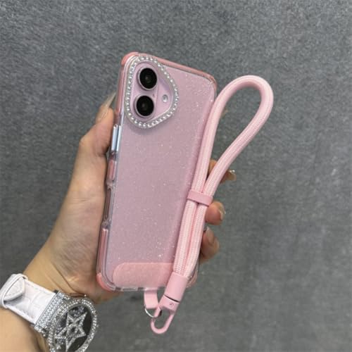 Coque paillettes noires iPhone 16 Pro : fini les chutes avec la dragonne rose