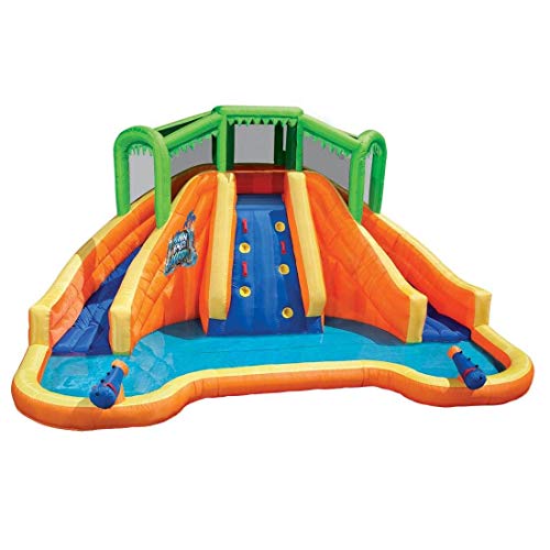 BANZAI Twin Falls Lagoon, Length: 16 ft 8 in, Width: 11 ft 10 in, Height: 8 ft 4 in, Inflatable Outdoor Backyard Water Slide Splash Toy, Orange