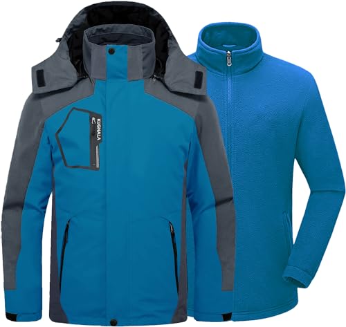Image of Mens Winter Skiing Jacket 3 in 1 Waterproof Warm Snow Fleece Lining Coat Hooded Windproof Jacket S-6XL