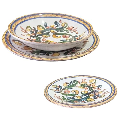 Servizio di Piatti completo per 6 Persone vietri- 18 Pezzi in Ceramica Decorati a Mano - Decoro Fiori GIALLI - COSEDACASA