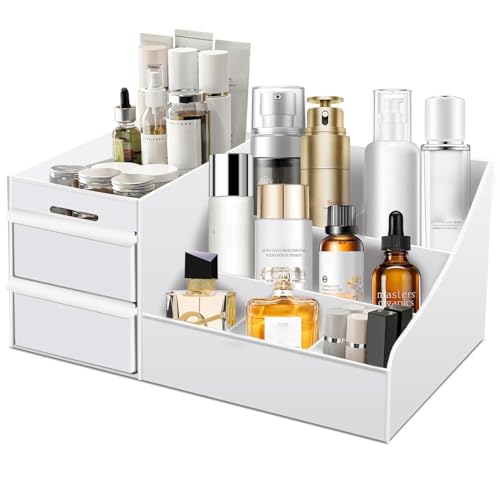 Large Makeup Organizer with Drawers – Multi-Functional Vanity and Countertop Storage for Cosmetics, Skincare, Perfume, Nail Polish, Brushes – Compact Desk and Bathroom Organizer for Women’s Gifts