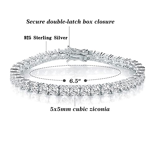 Tikje 925 Sterling Silver 5Mm Cubic Zirconia Classic Tennis Bracelet | White Gold Bracelets For Women | Size 6.5 Inch #TOP2