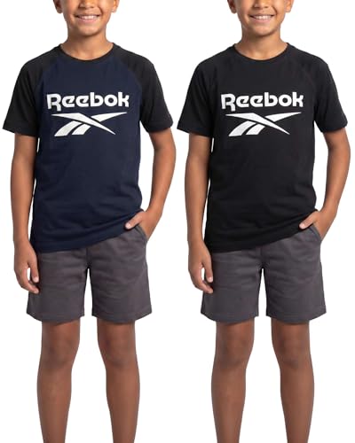 Image of Reebok 2 Pack: Boys Short Sleeve Raglan Cotton Crew Neck T Shirt Athletic Baseball Tee Tops Kids Teens Youth (6-18)